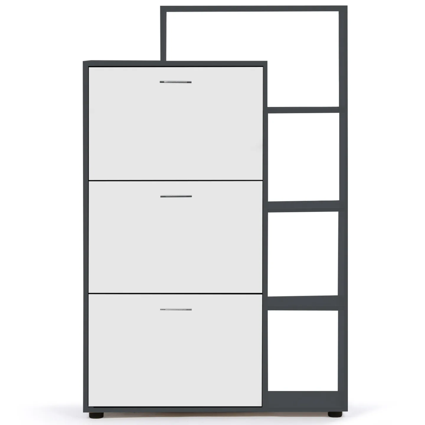 Meuble à chaussures 18 paires KLARK gris 3 portes blanches avec étagère