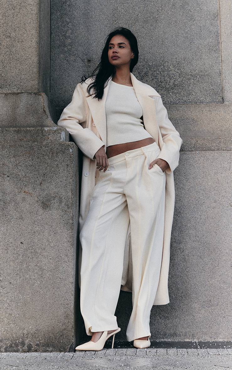 Ecru Manteau Maxi Oversize À Double Boutonnage Aspect Laine