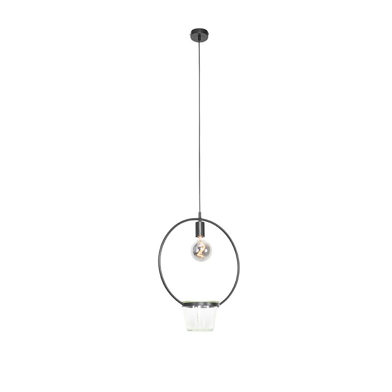 Moderne hanglamp zwart met glas rond - Roslini