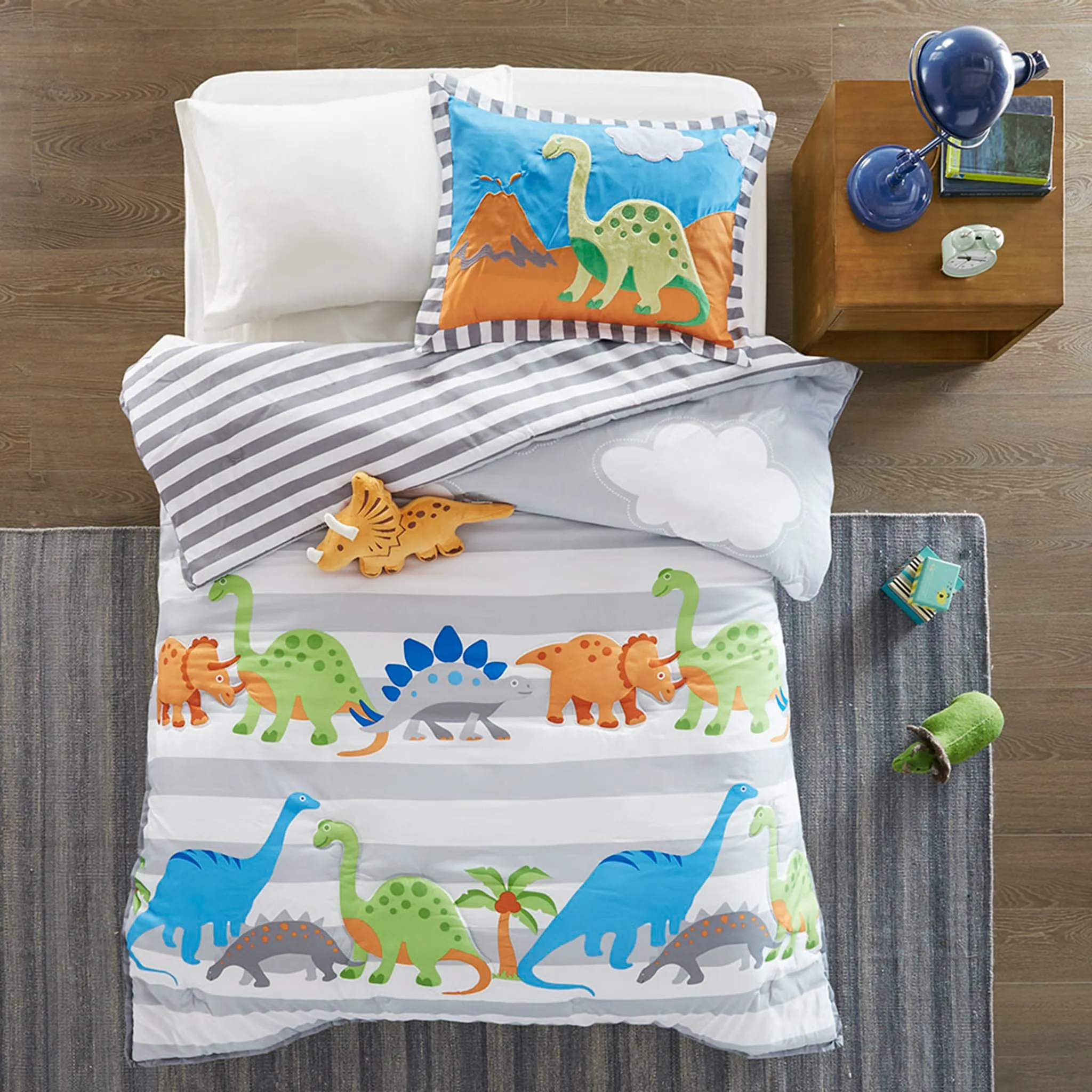 Clément - Maison Douillette 3 Morceaux Lit Simple - Dinosaures