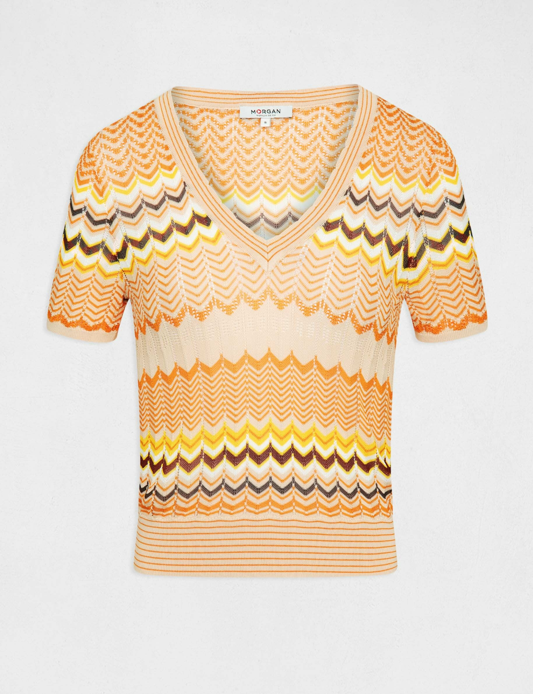 Pull manches courtes imprimé chevron orange femme - orange