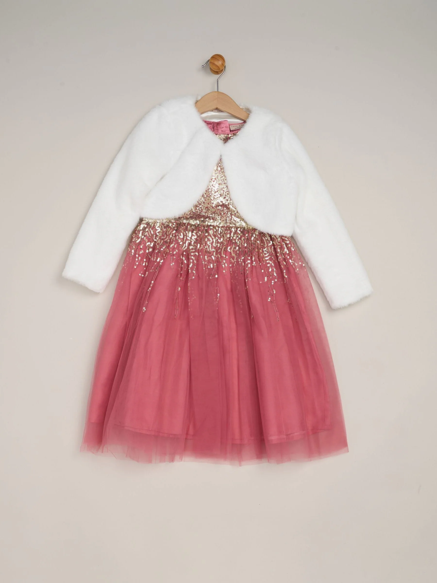 Roze - Miss Waterfall Sequin Dress and Faux Fur Bolero Set