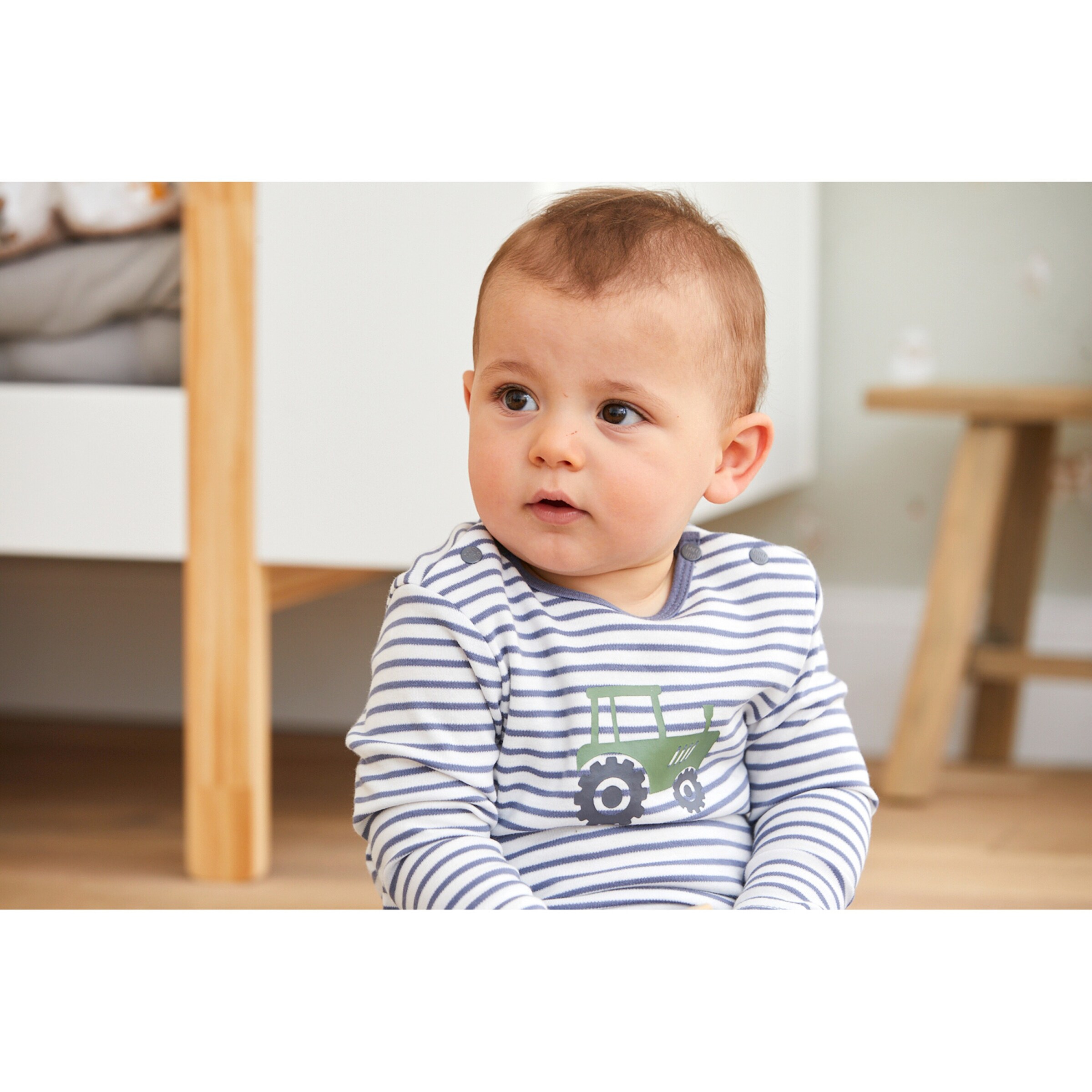 Bornino - Farm Life Shirt langarm Ringel Traktor blau/offwhite