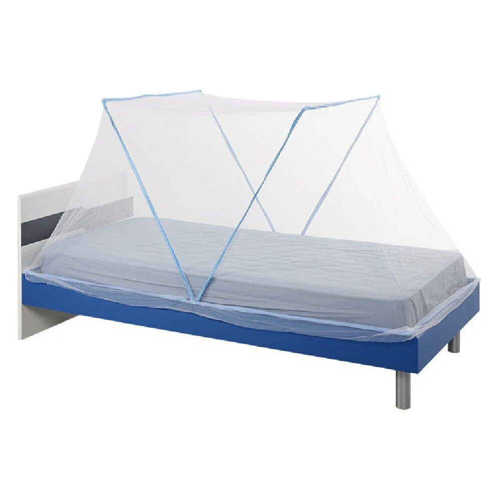 Moustiquaire dôme pliable pour lit 1 place bleu et blanc