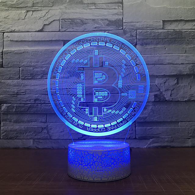 (195x145mm) 3D Bitcoin BTC LED Lampe Nachtlicht USB Home Deko Krypto Lampe mit Touch Schalter - Bunt