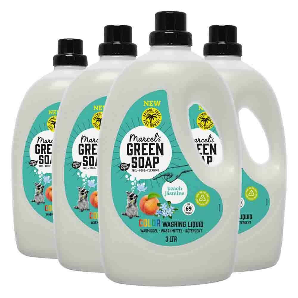 4x Marcel's Green Soap Vloeibaar Wasmiddel Perzik & Jasmijn 69 Wasbeurten3 liter