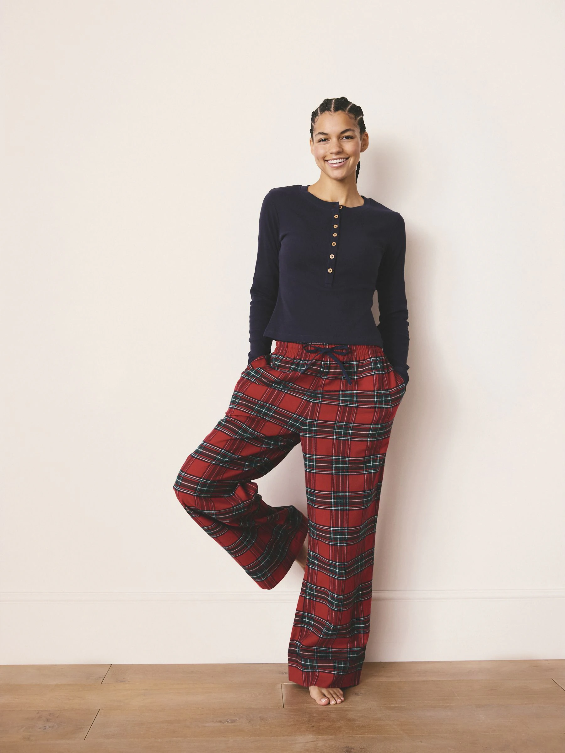 Rood met Schotse ruit - Matching Family Kerstmis pyjama met lange mouwen