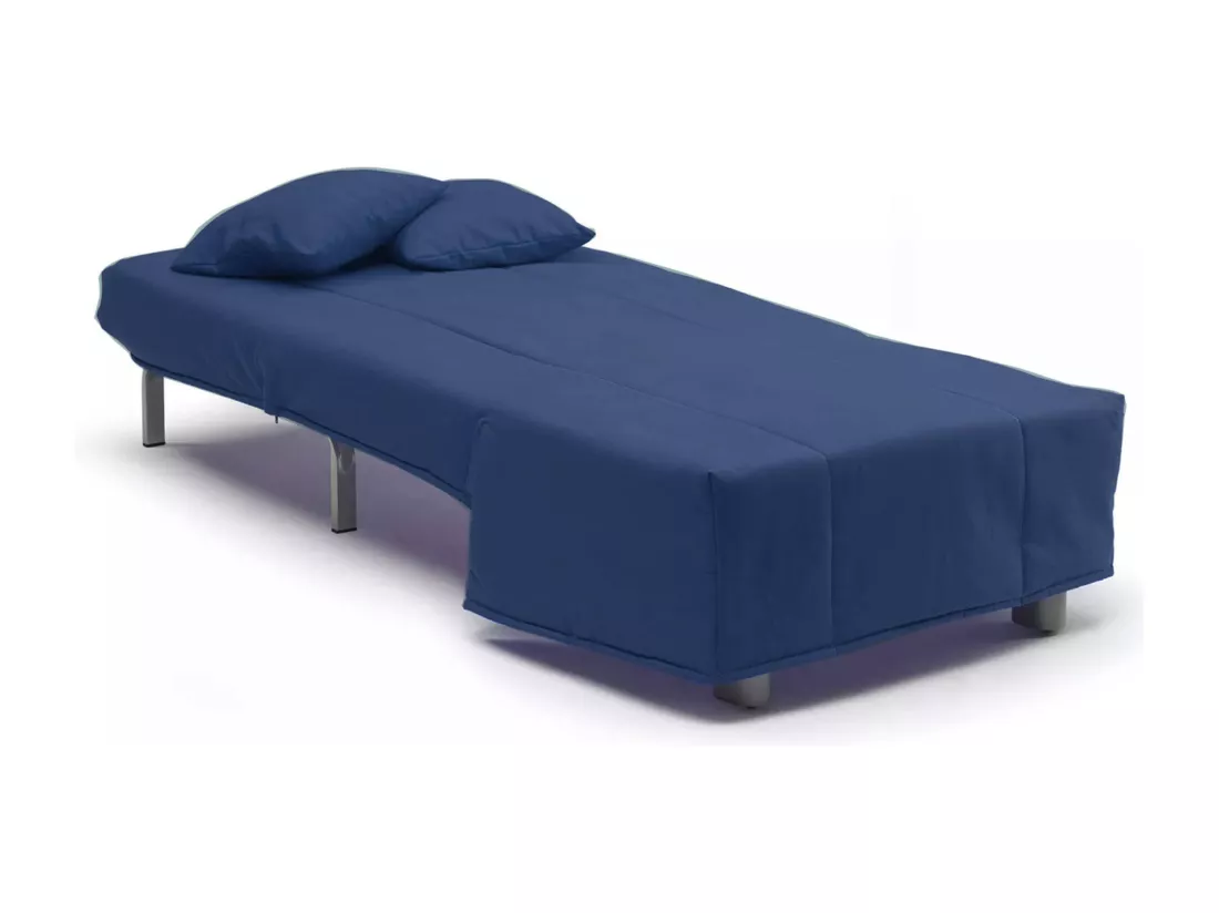 Canapé-lit Dabargi, Canapé simple, 100% Made in Italy, Fauteuil de salon avec ouverture trolley, en tissu rembourré, avec coussins inclus, 85x90h85 cm, Bleu