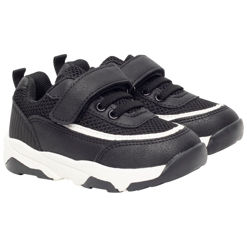 Baskets de sport empiècement en mesh et simili cuir pour garçon - Noir