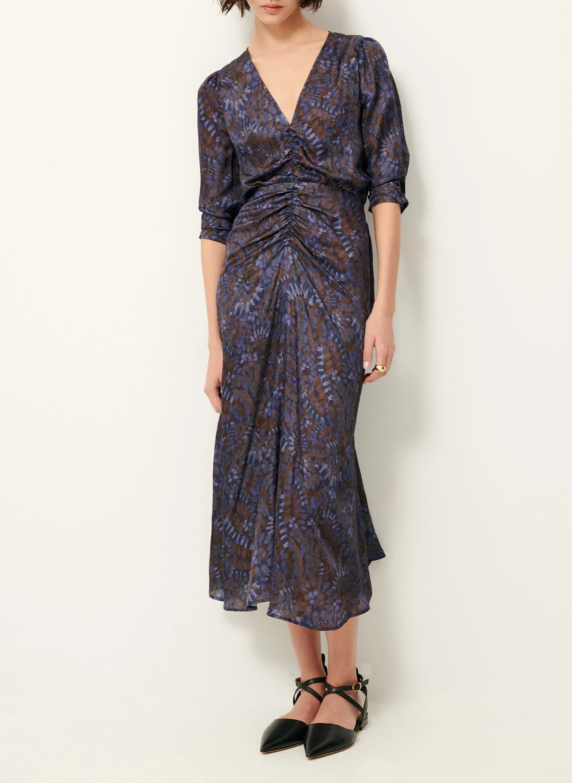 NYLIA - Robe longue col V imprimée | Multicolore