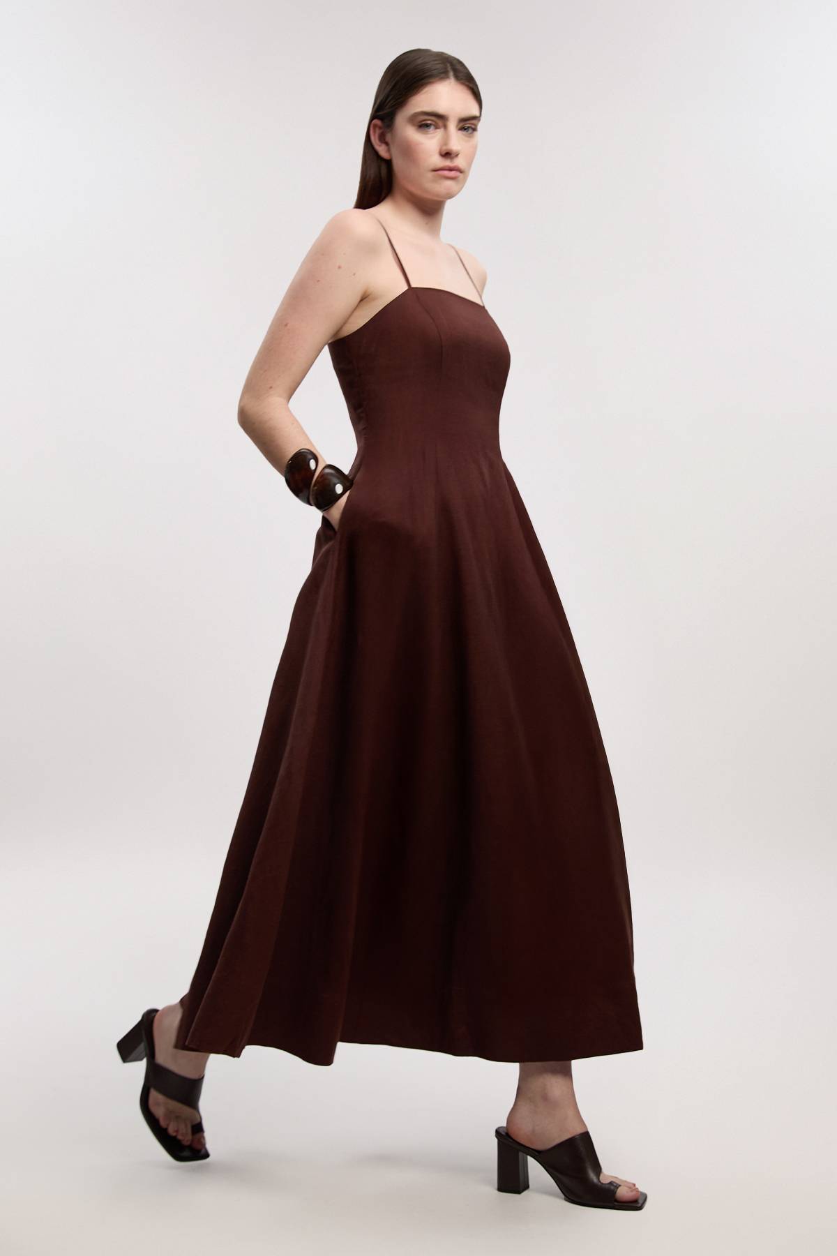 KarenMillen Robe maxi de soirée en lin tissé de viscose