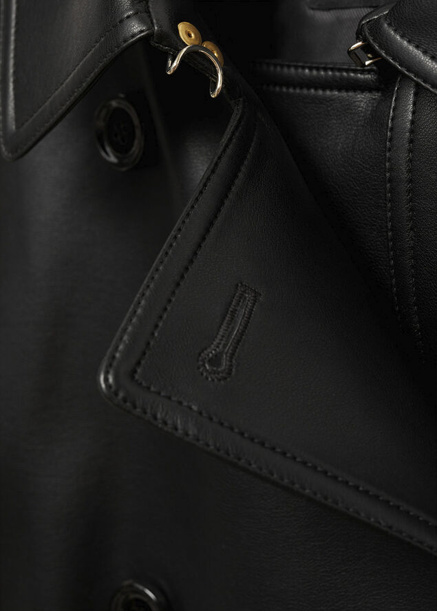 MANGO Leather-effect trench coat Black