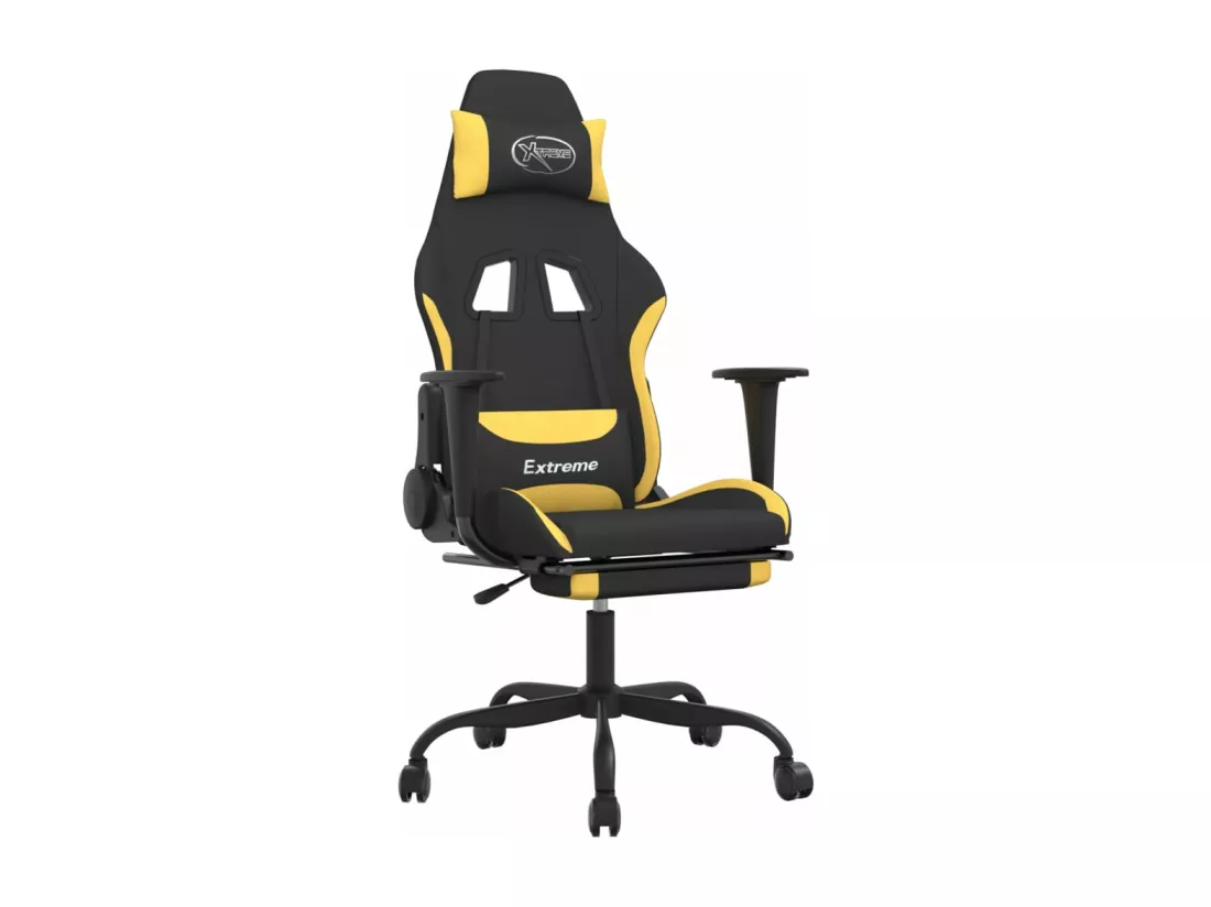 Chaise de jeu de massage avec repose-pied Noir et jaune Tissu