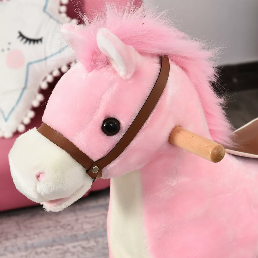HOMCOM Kinder Schaukelpferd mit Tiergeräusche rosa