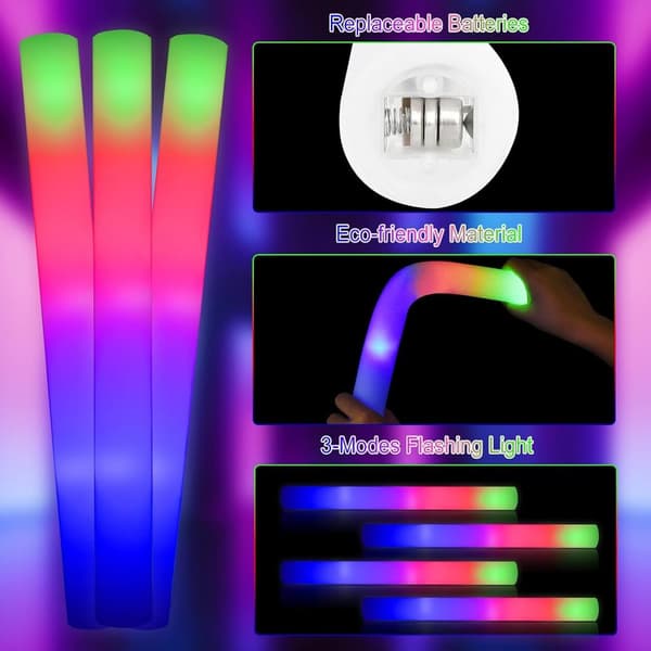 INF Fargerike LED Skum Glow Sticks - 6 Pakning - Perfekt for fester, konserter og arrangementer