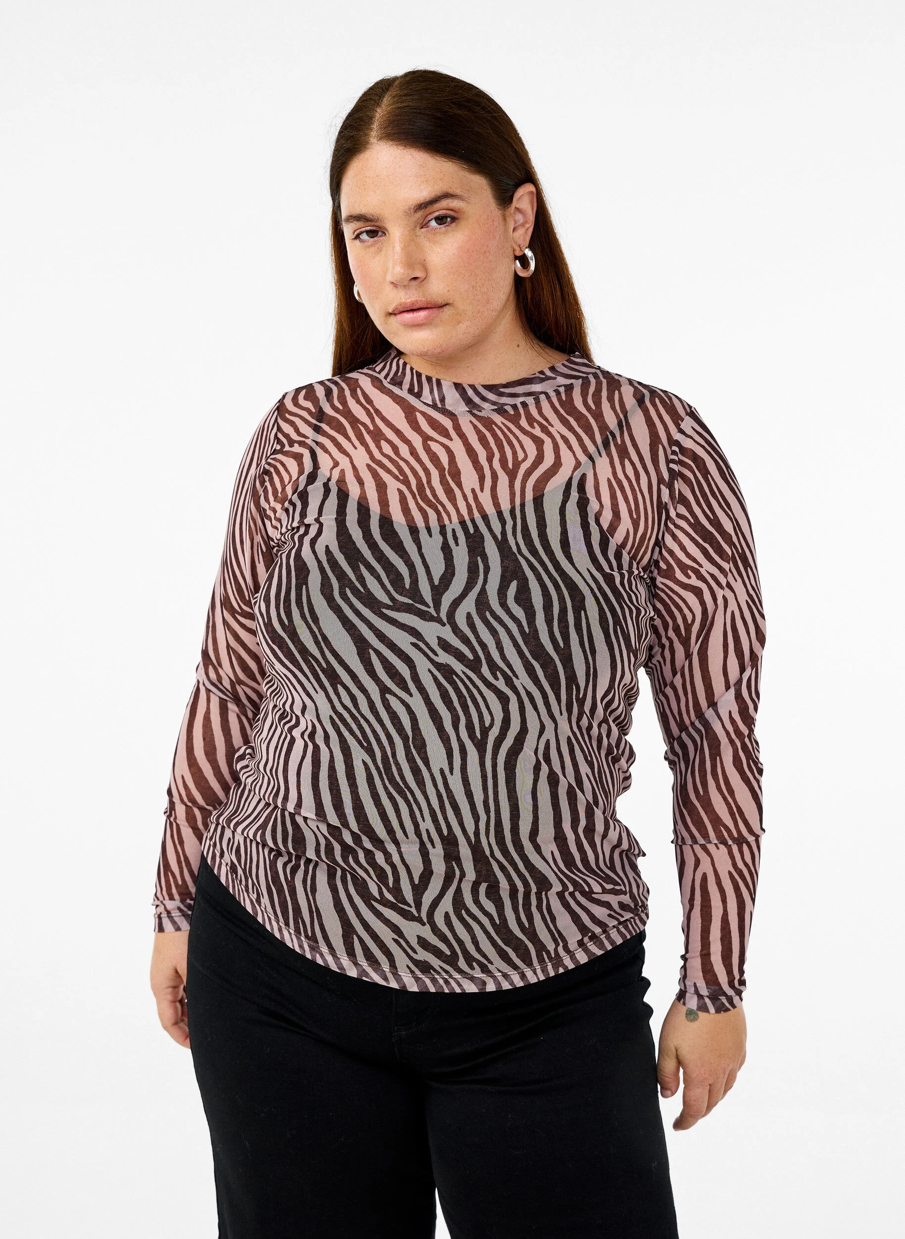 Mesh bluse med zebramønster