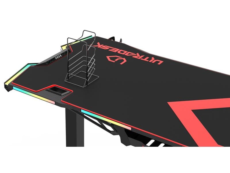 Ultradesk Gaming Tisch Force Rot Gaming-Tisch mit RGB-LED-PRISMATIC Beleuchtung