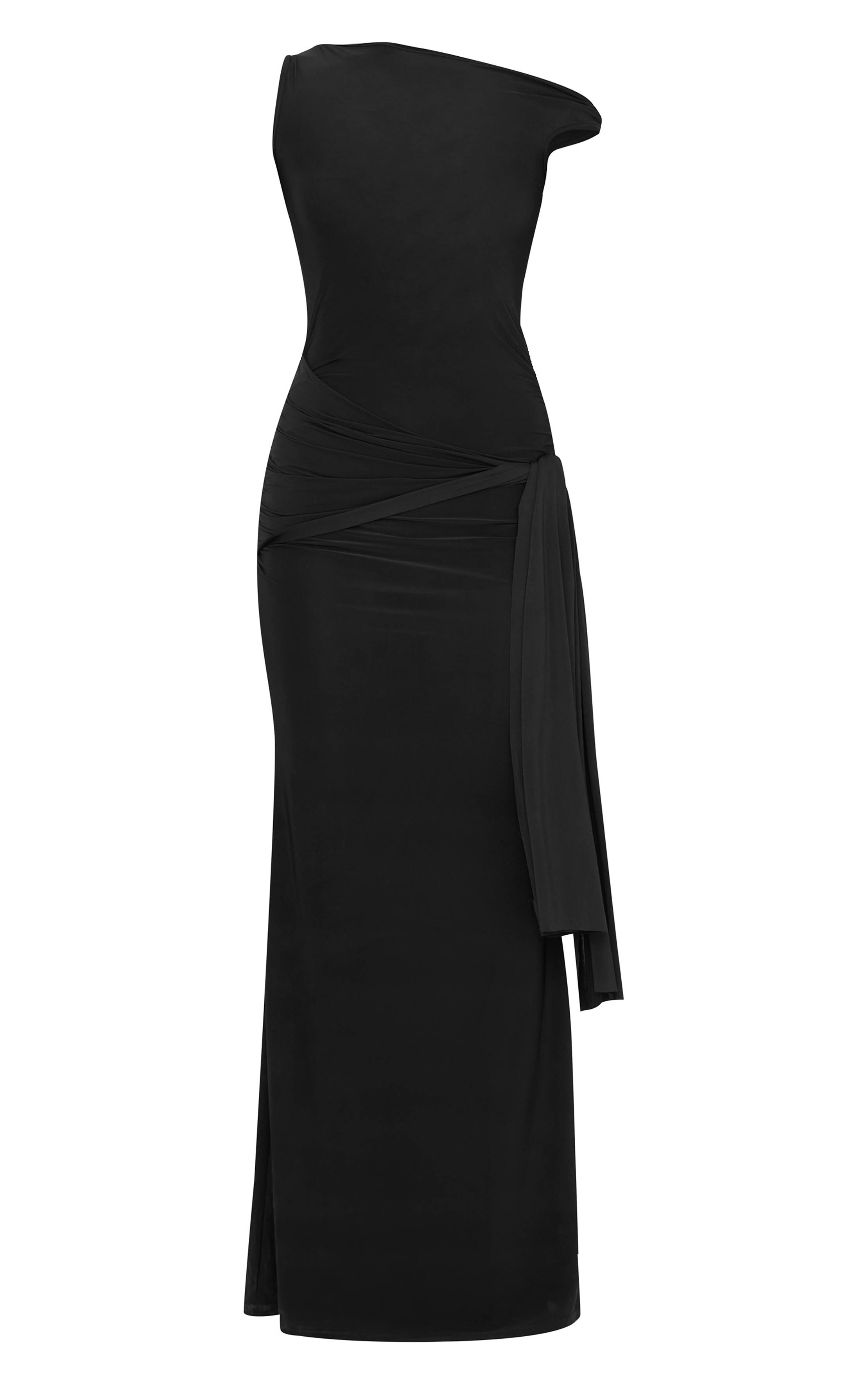 Noir Robe Longue Moulante À Épaules Dénudées Avec Détail Cache-cœur