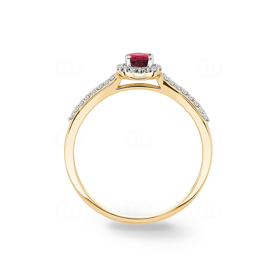 Damenring 750/18 K Gelbgold mit Rubin oval und Diamanten 0.12 ct H/si