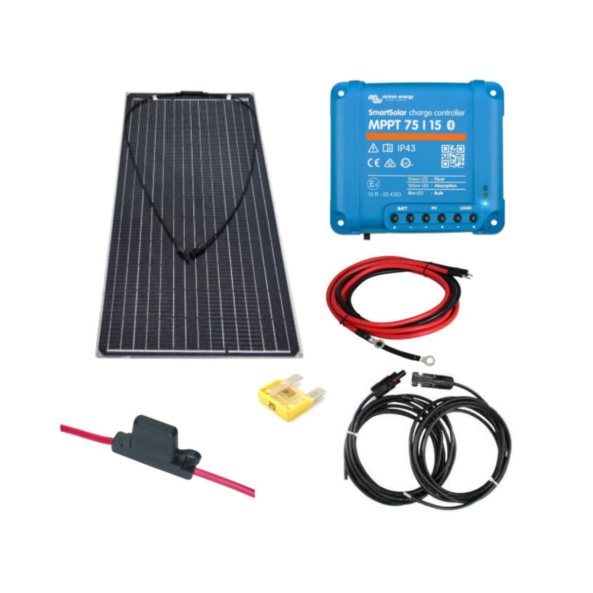 SKANBATT Solcellepakke 12V Båt Fleksibel 100W m/Victron 15A MPPT (bestselger)