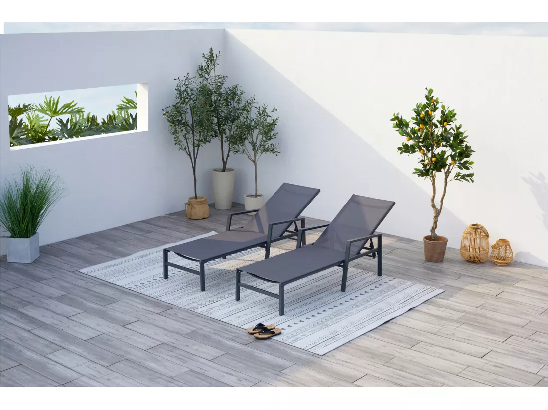 Lot de 2 transats de jardin gris BARI