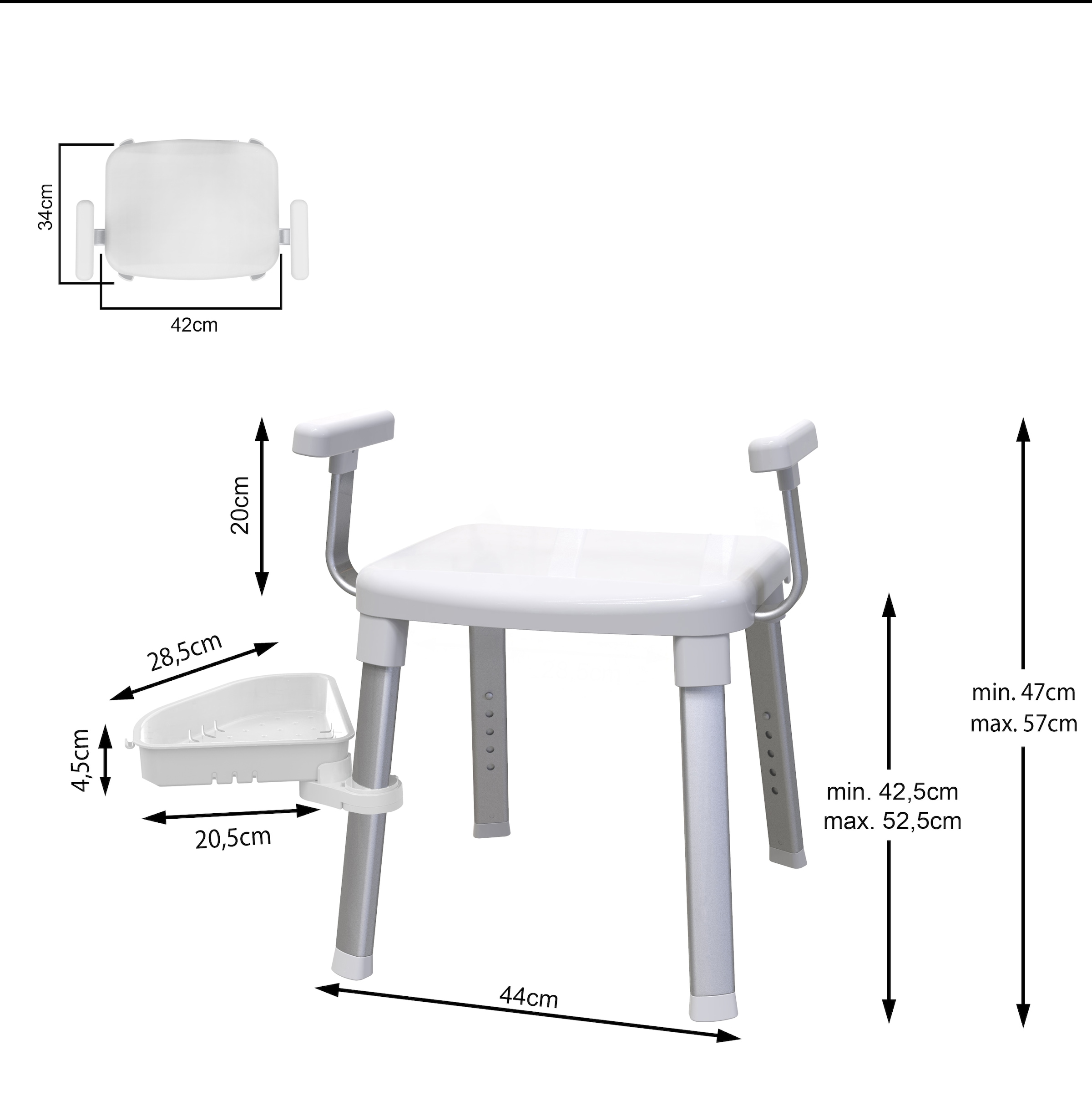 Bischof Dusch- und Badhocker »Tray Comfort« belastbar bis 150 kg Mit schwenkbarer Ablage 28x21cm und 360° drehbarer Sitzfläche