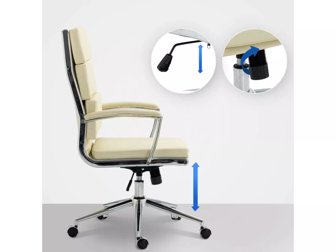 Chaise de bureau - Similicuir & Métal chromé - Crème - Cleveland