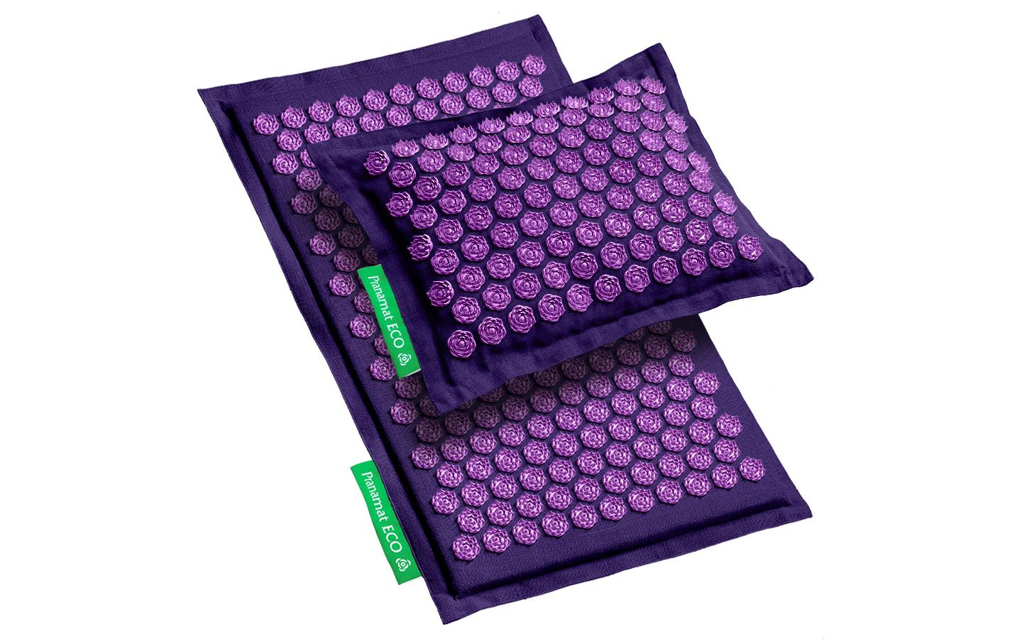 Eco Massage Set – Matte und Kissen dunkelviolett<br>Nahhaltiges, handgefertigtes Rücken- und Kopfmassage Set