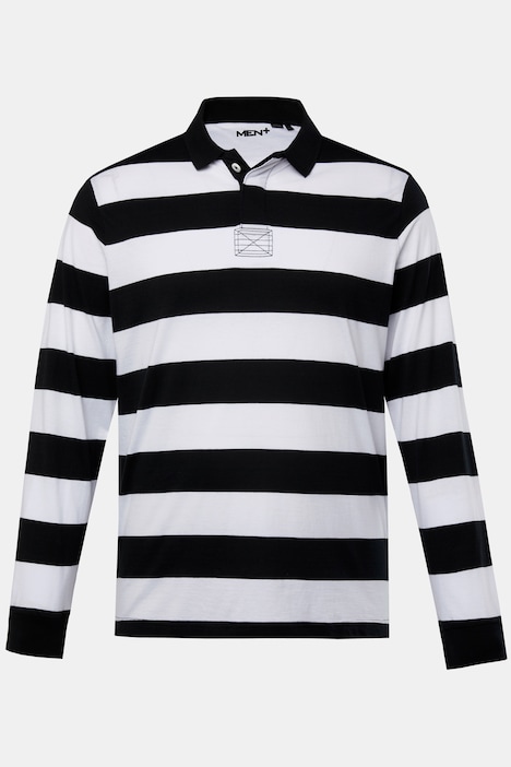 Men+ Poloshirt, Langarm, Ringel, Rückendruck, bis 8 XL