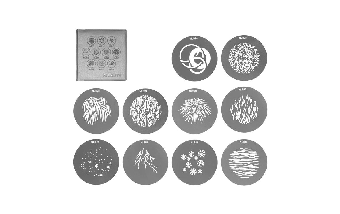 AS-GB-B-SET2 Gobo Set 2Gobo Set 2 zu Bowens Mount Projektionsaufsatz