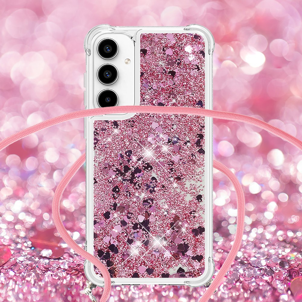 Samsung Galaxy A56 Necklace Gummi Hülle Liquid Glitzer   Handykette - Roségold
