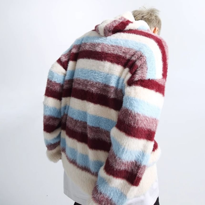 Zoslane - Kleurblok Fluffy gebreide hoodie
