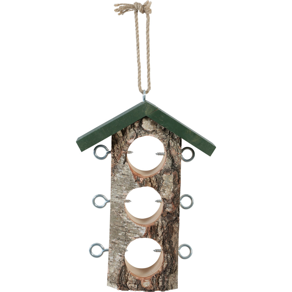 Support 3 boules de graisse en bois massif pour oiseaux