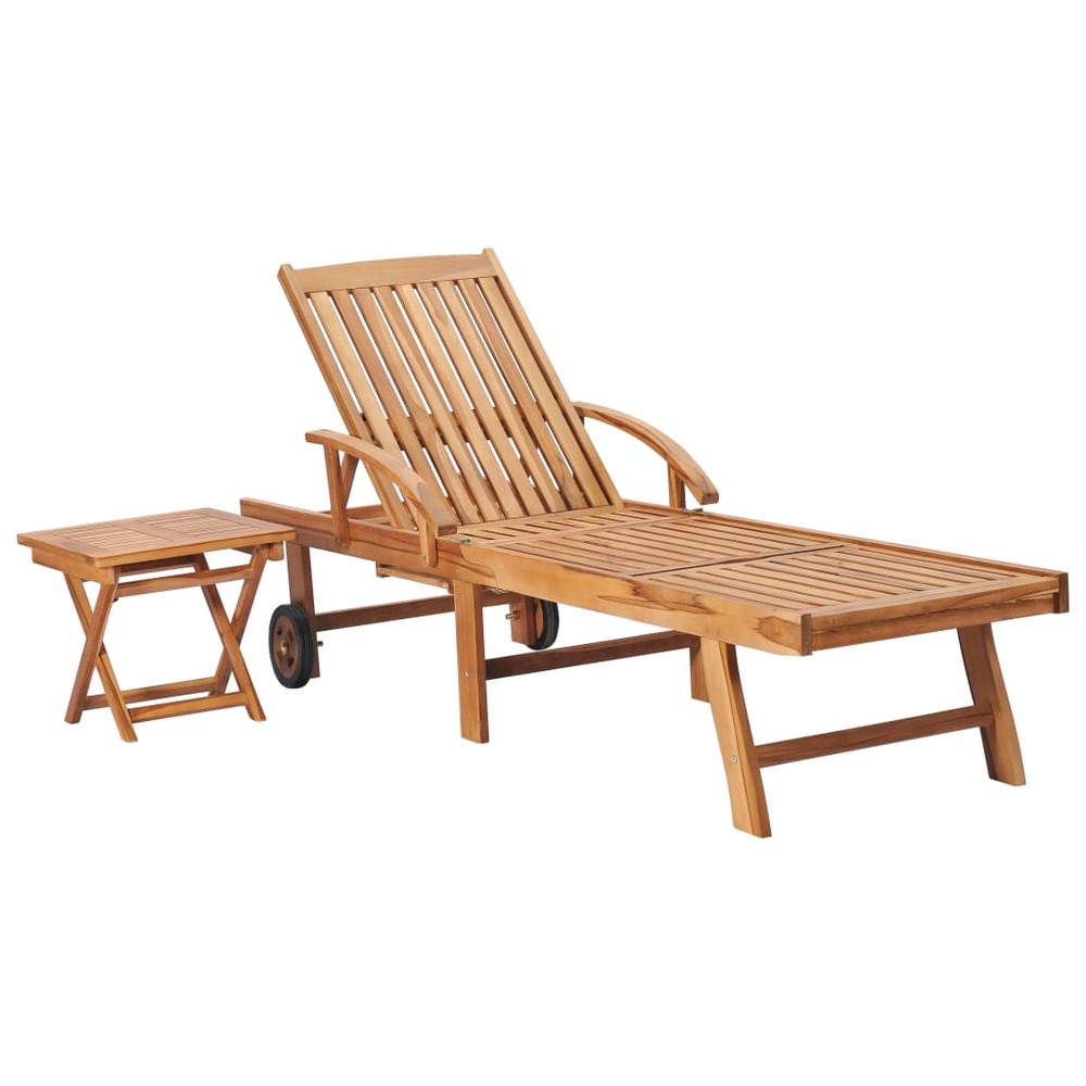 Transat chaise longue bain de soleil lit de jardin terrasse meuble d'extérieur avec table et coussin bois de teck solide 02_0