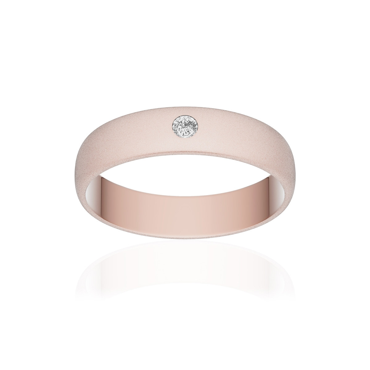 Alliance or 375 rose sablé demi-jonc 4,5mm diamant brillant