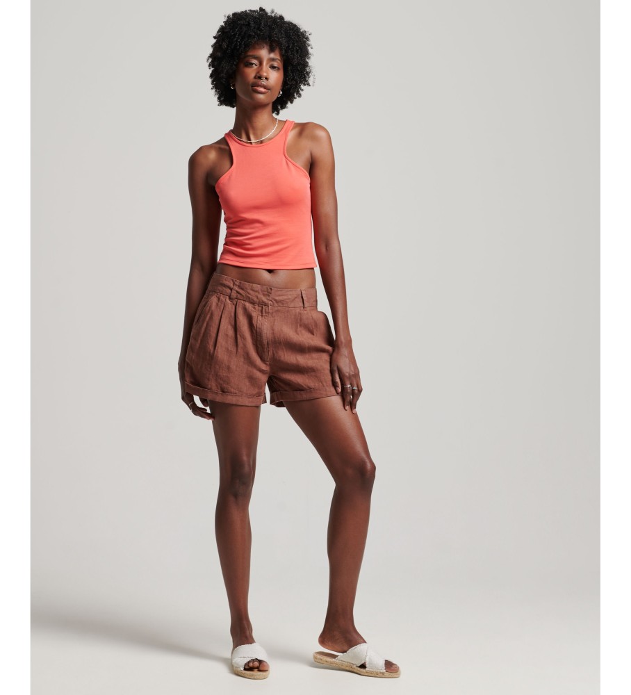 Shorts de linho Superdry com sobreposições marrons