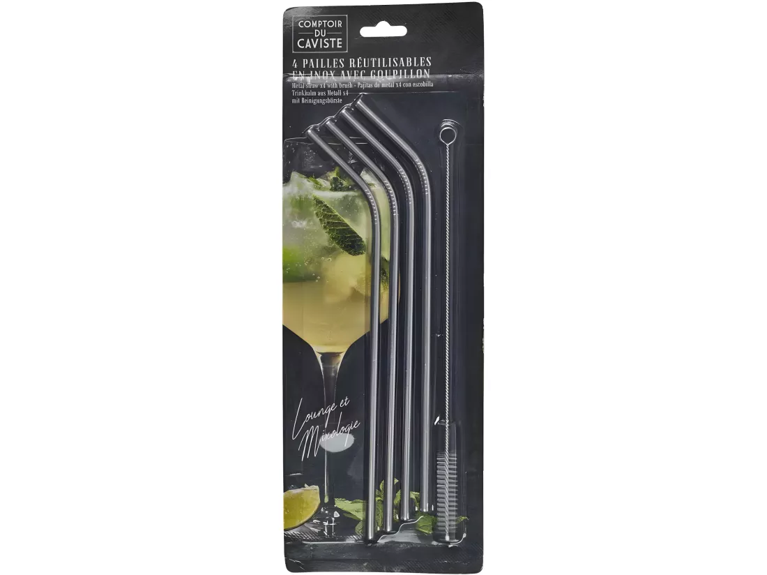4 pailles en inox avec goupillon