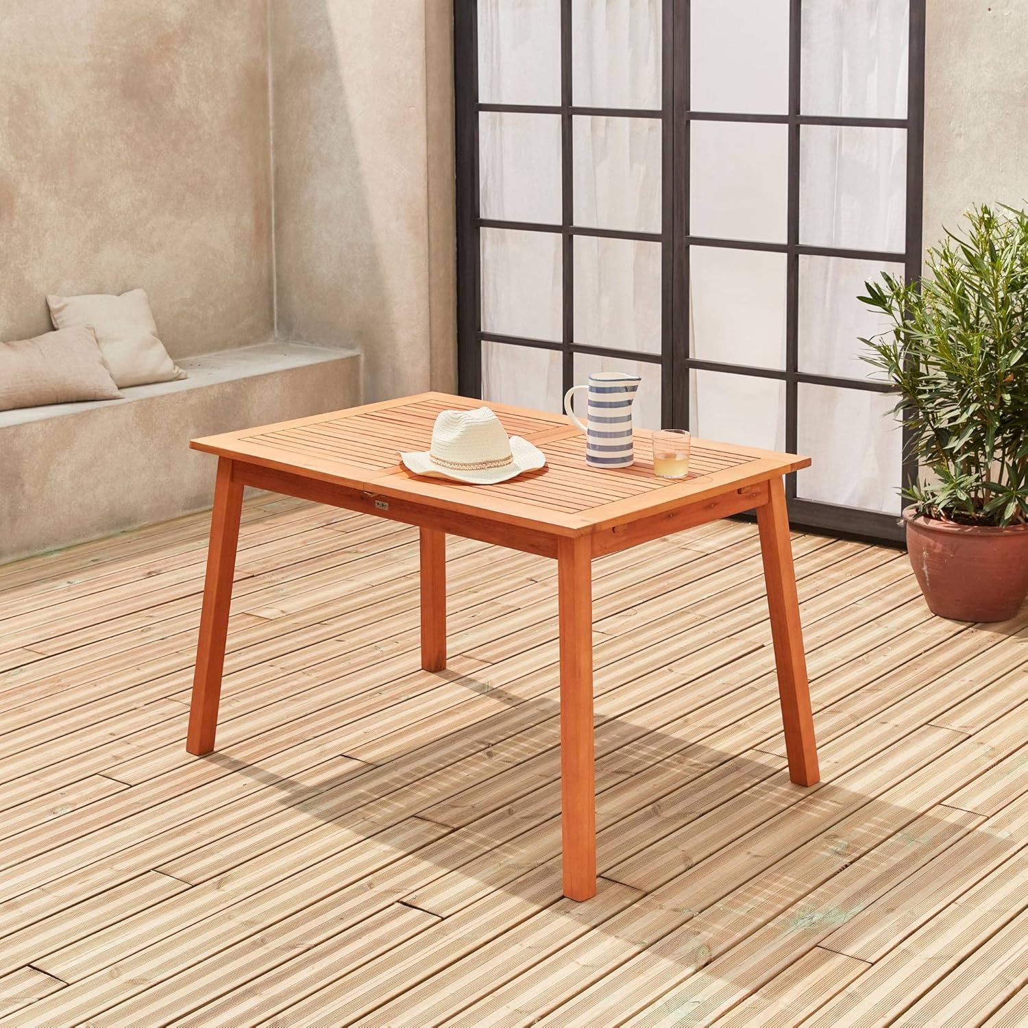 Alice's Garden - Holz-Gartentisch 120-180 cm - rechteckig mit Verlängerung aus Eukalyptus - Almeria