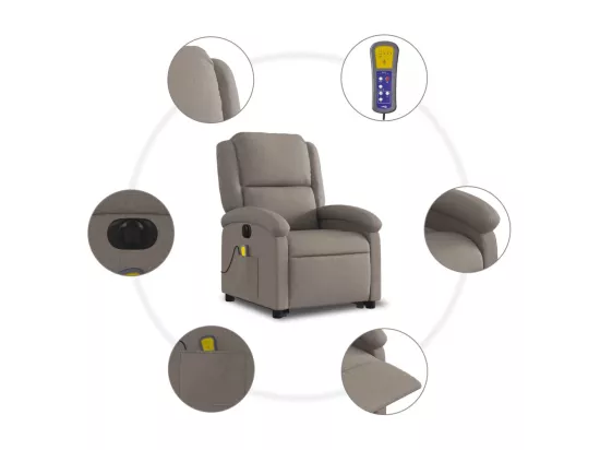 Fauteuil inclinable massant électrique Taupe Tissu
