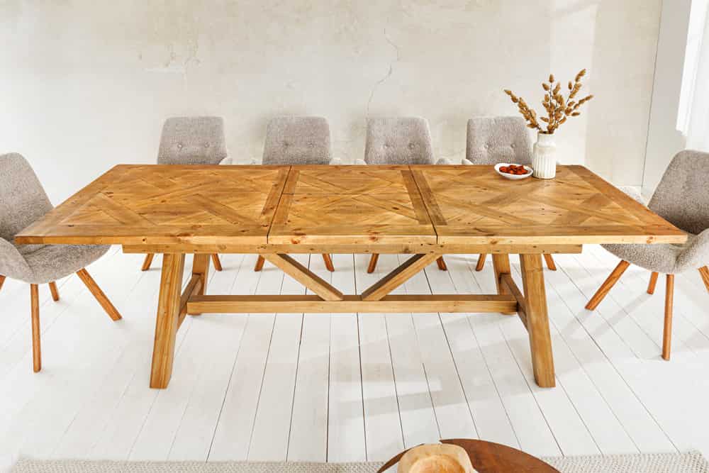 Ausziehbarer Esstisch RIVIERA 180-240cm natur recycelte Pinie Massivholz
