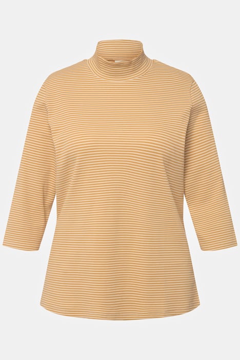 Shirt, Ringel, Stehkragen, Slim, 3/4-Arm, Biobaumwolle