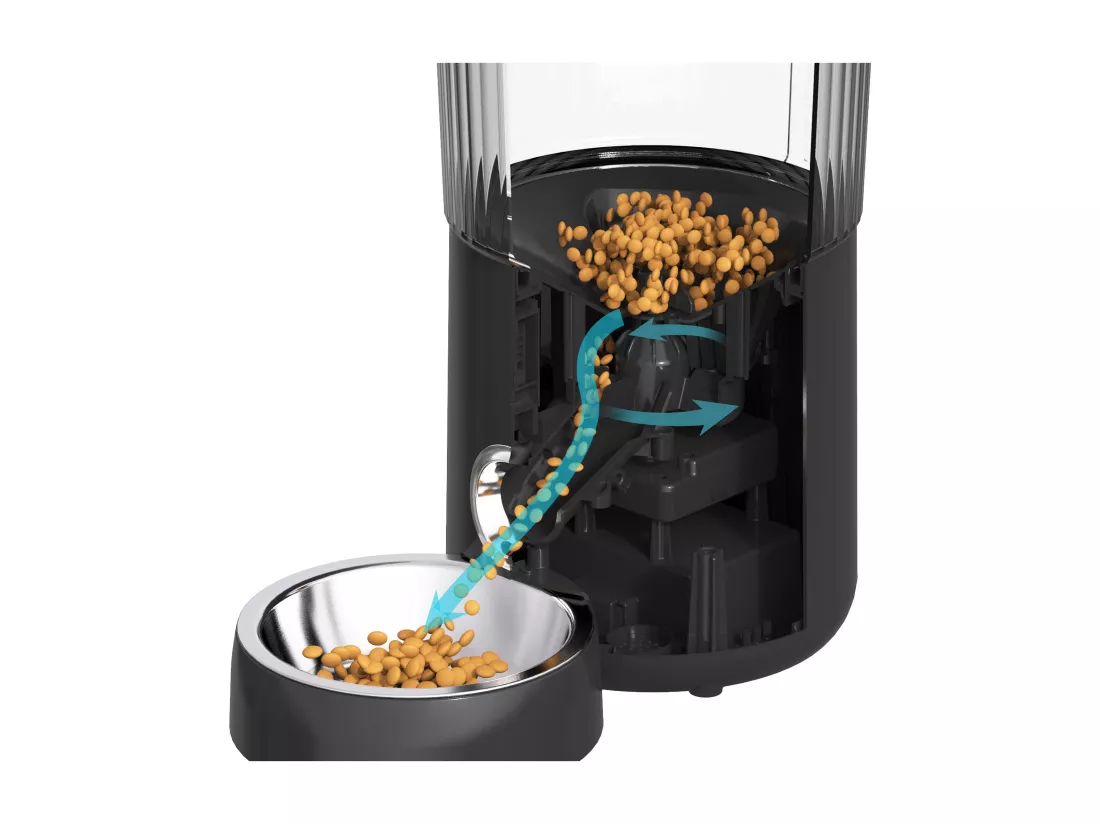 LCD Distributeur Croquettes 4L Chats/Chiens Distributeur Automatique de Nourriture avec Bol Inox Fonction d'enregistrement 5 Repas par Jour,Noir