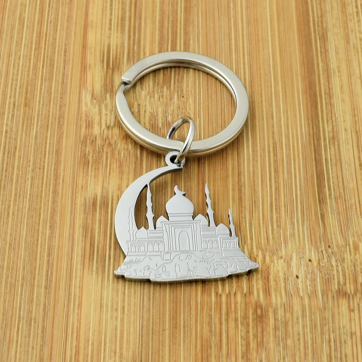 Porte-clés mosquée et croissant de lune acier inoxydable
