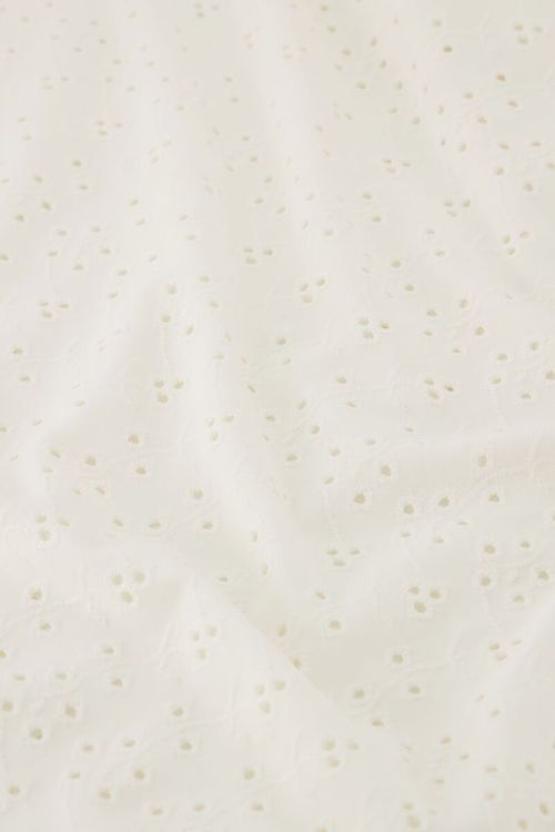 Witte top met all-over embroidery en ruffles