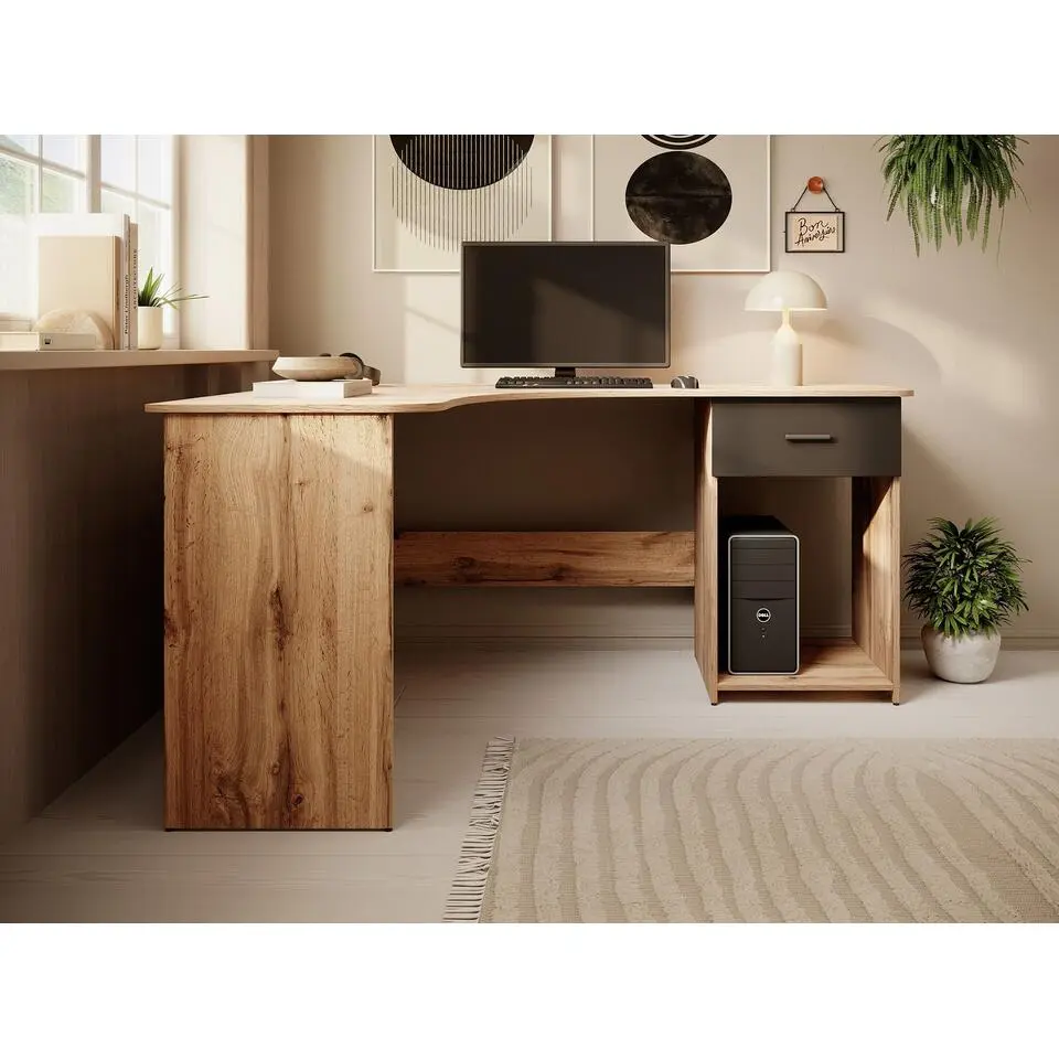 Meubella - Bureau Ciudad - Eiken - Zwart - 155 cm