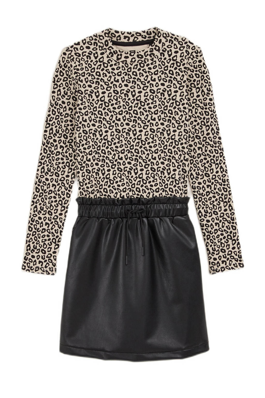 WE Fashion jurk met panterprint zwart/beige