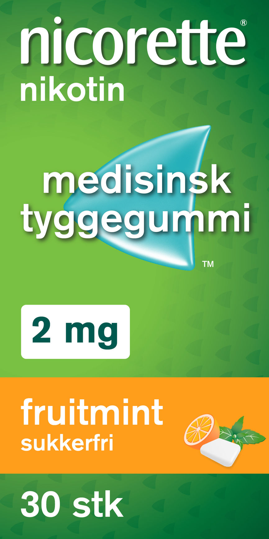 Nicorette Fruitmint tyggegummi 2 mg nikotin, slutte å røyke