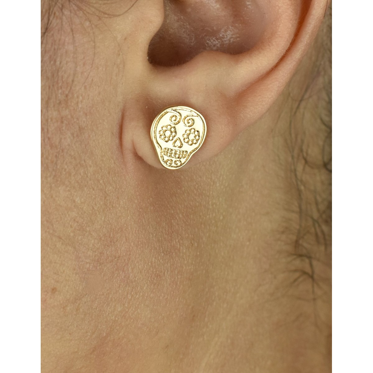 Boucles d'oreilles tête de mort mexicaine fleuri cavalera Plaqué OR 750 3 microns