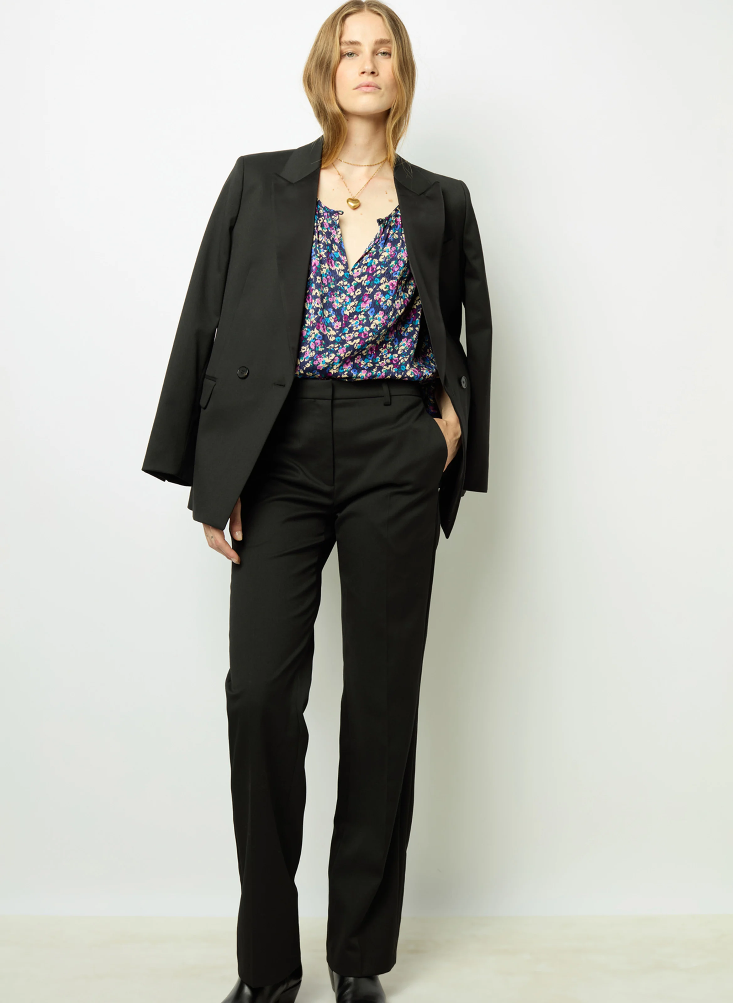 BRITTANIA - Blouse col rond droite imprimée | Bleu