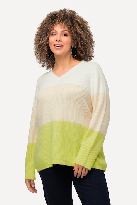Pullover, Blockstreifen, V-Ausschnitt, Langarm